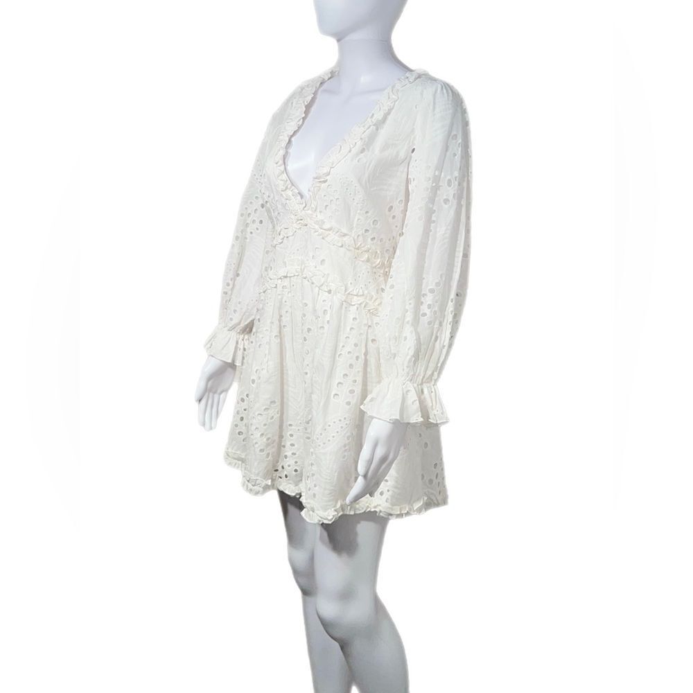 Luxxel White Eyelete Lace Open Back Cotton Romper